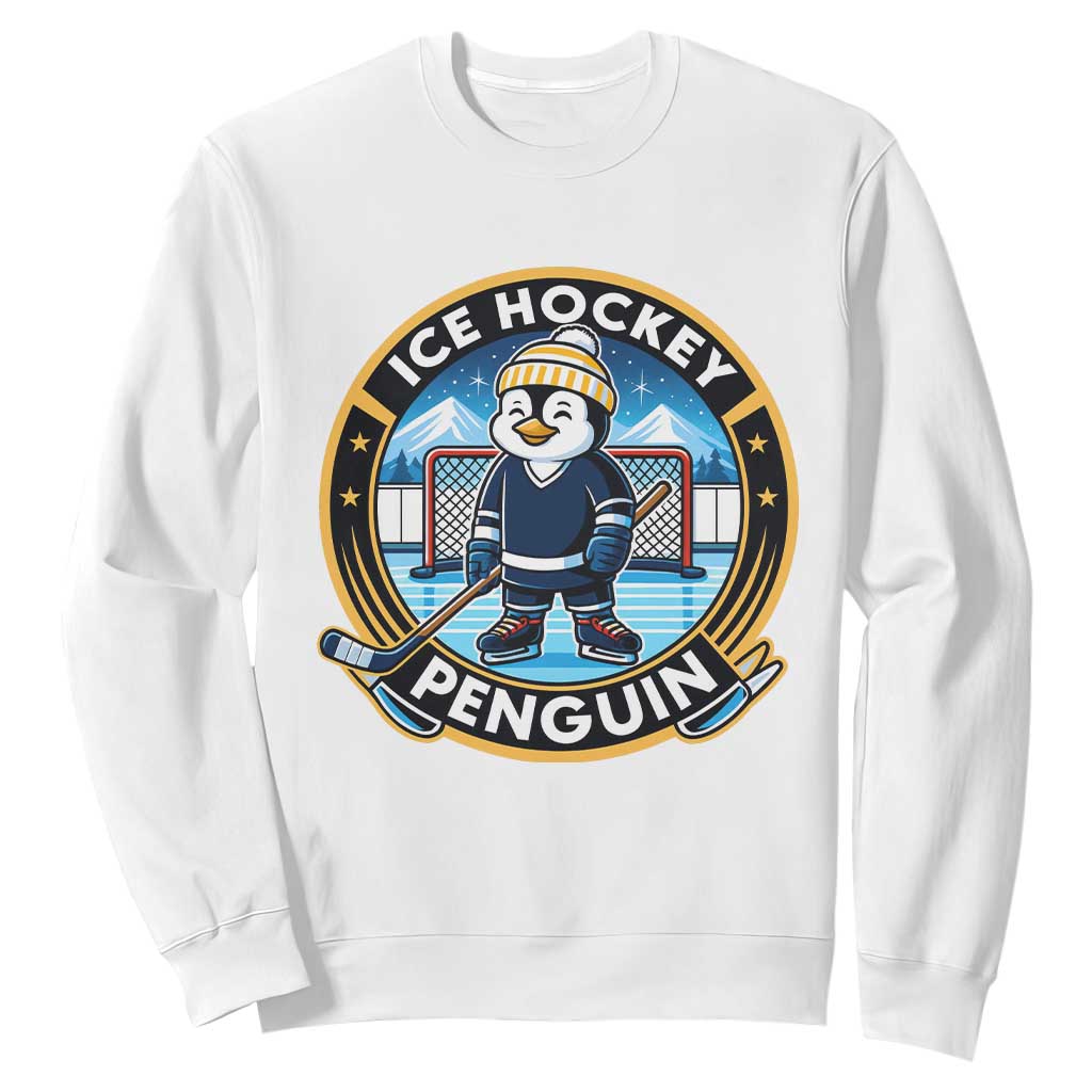 Funny Penguin Hockey Player Sweatshirt Sports Fan Gift TS12 White Print Your Wear
