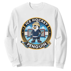 Funny Penguin Hockey Player Sweatshirt Sports Fan Gift TS12 White Print Your Wear