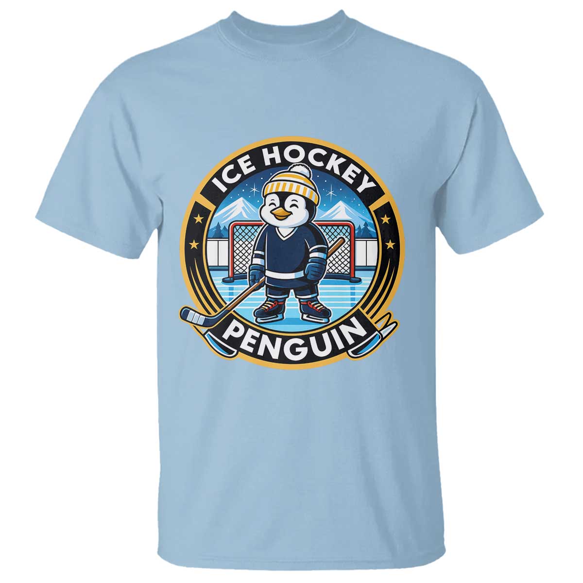 Funny Penguin Hockey Player T Shirt Sports Fan Gift TS12 Light Blue Print Your Wear