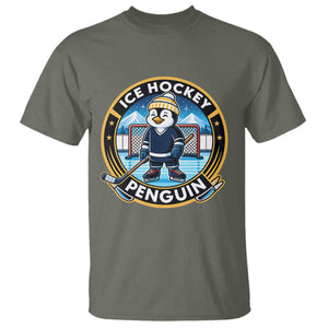 Funny Penguin Hockey Player T Shirt Sports Fan Gift TS12 Military Green Print Your Wear