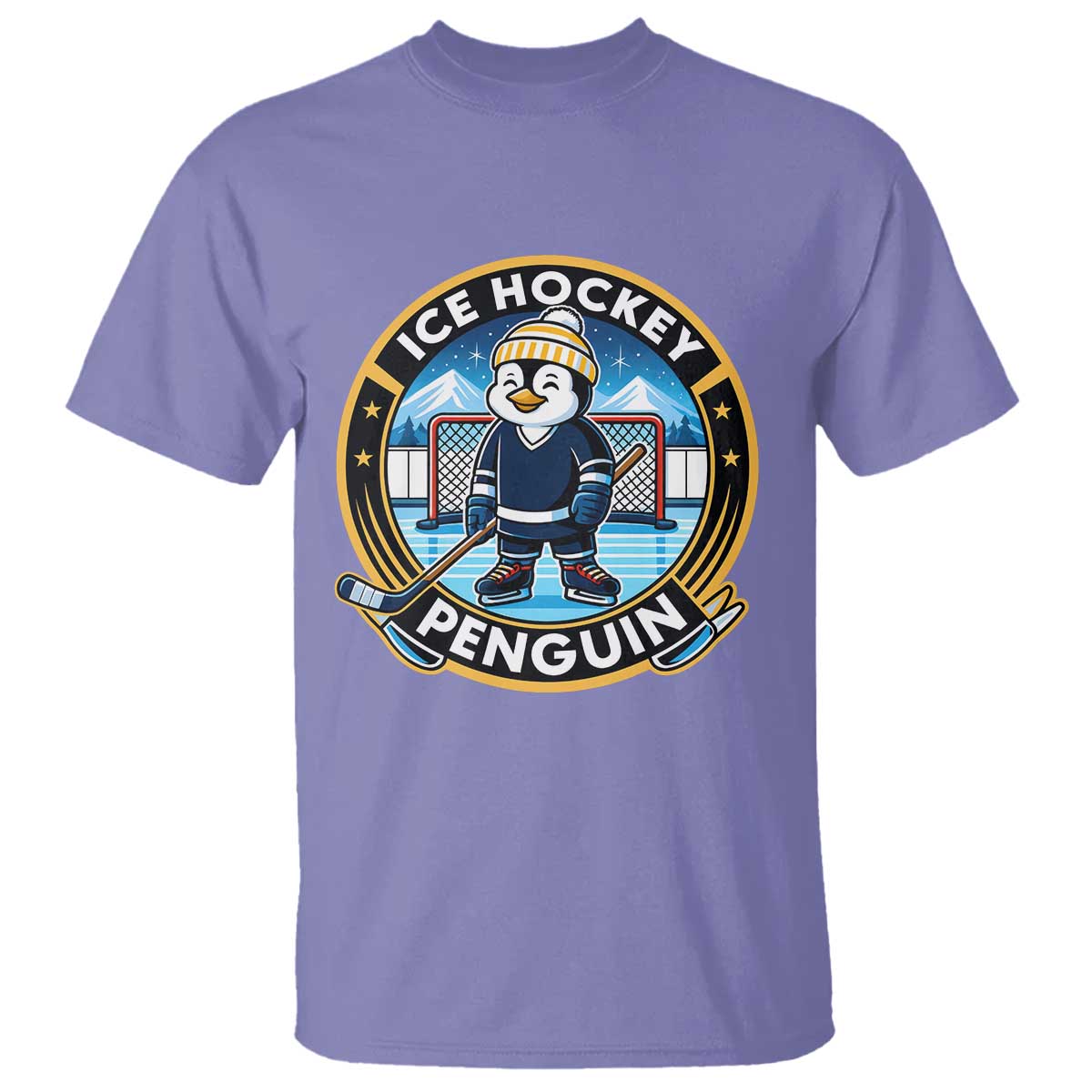 Funny Penguin Hockey Player T Shirt Sports Fan Gift TS12 Violet Print Your Wear