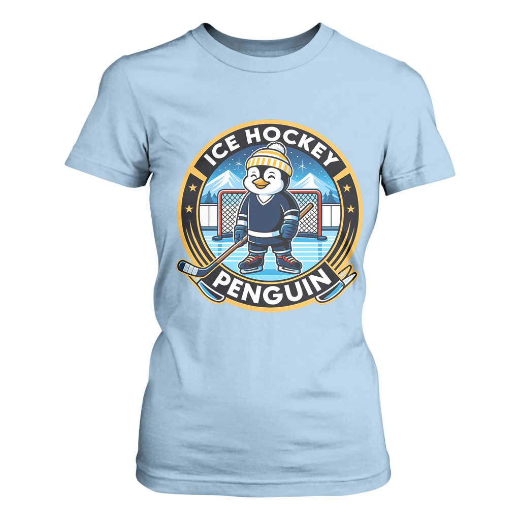 Funny Penguin Hockey Player T Shirt For Women Sports Fan Gift TS12 Light Blue Print Your Wear