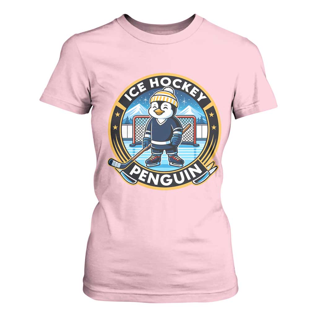 Funny Penguin Hockey Player T Shirt For Women Sports Fan Gift TS12 Light Pink Print Your Wear
