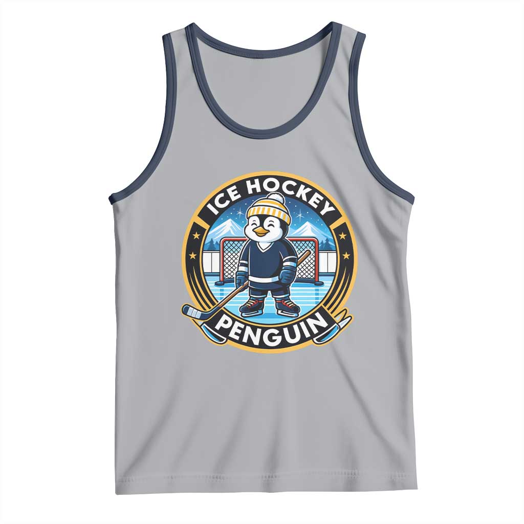 Funny Penguin Hockey Player Tank Top Sports Fan Gift TS12 Athletic Heather Navy Print Your Wear