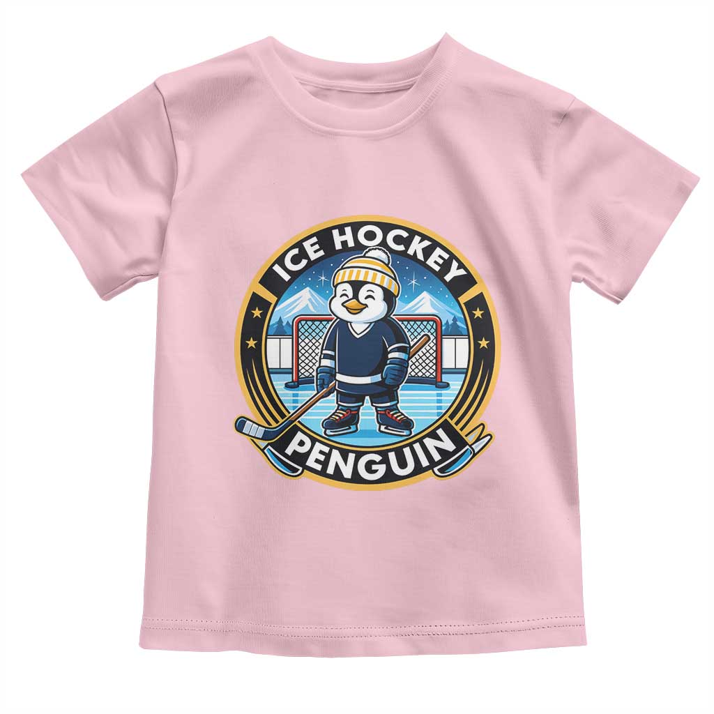 Funny Penguin Hockey Player Toddler T Shirt Sports Fan Gift TS12 Light Pink Print Your Wear