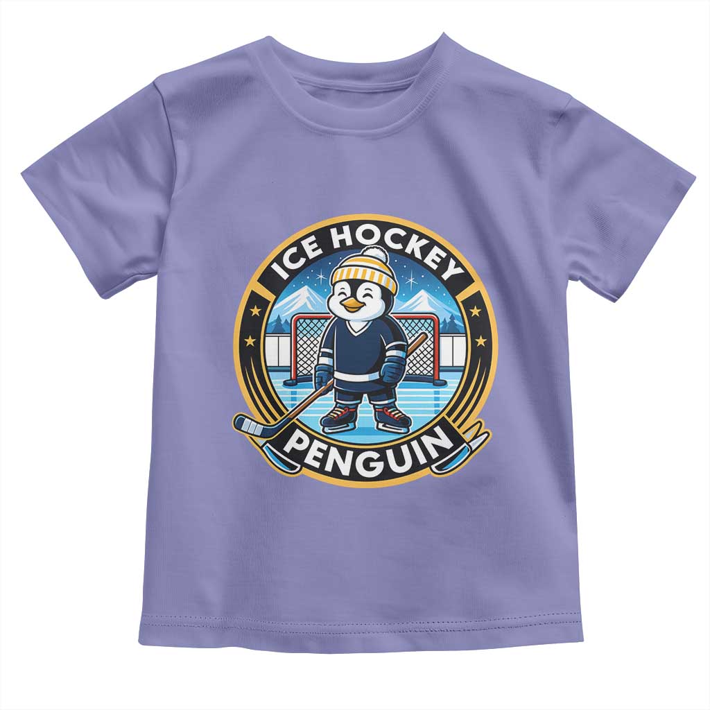 Funny Penguin Hockey Player Toddler T Shirt Sports Fan Gift TS12 Violet Print Your Wear
