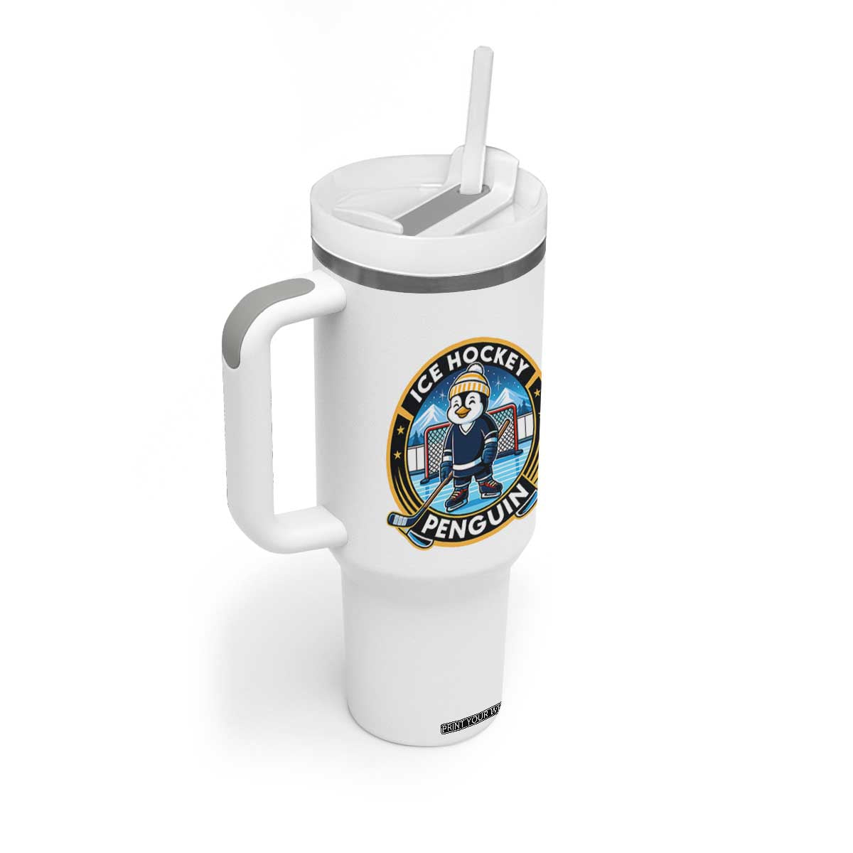 Funny Penguin Hockey Player Tumbler With Handle Sports Fan Gift TS12 Print Your Wear