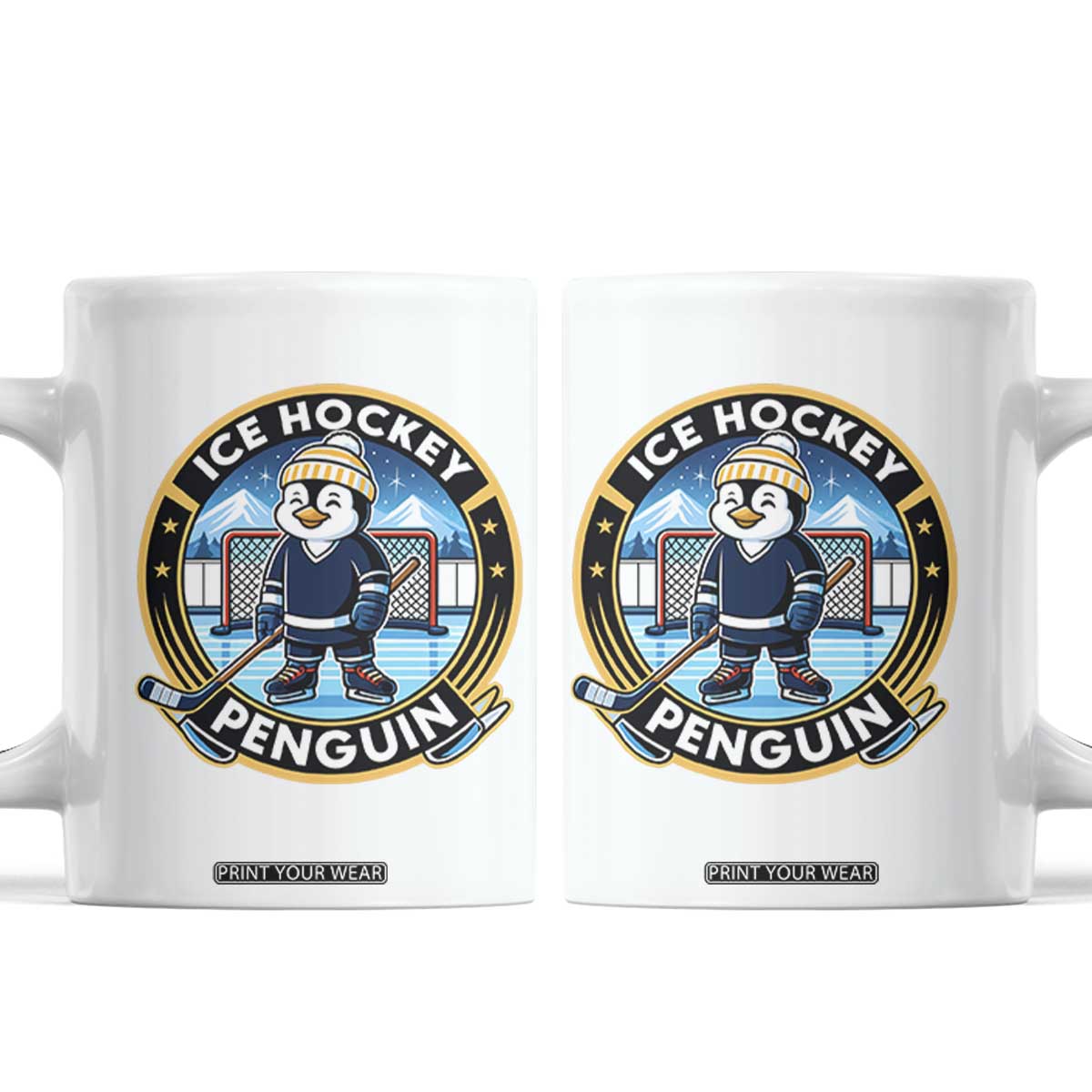 Funny Penguin Hockey Player Coffee Mug Sports Fan Gift TS12 White Print Your Wear