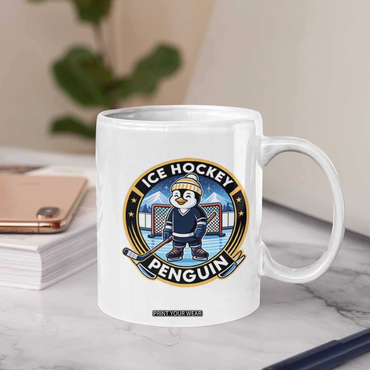 Funny Penguin Hockey Player Coffee Mug Sports Fan Gift TS12 Print Your Wear