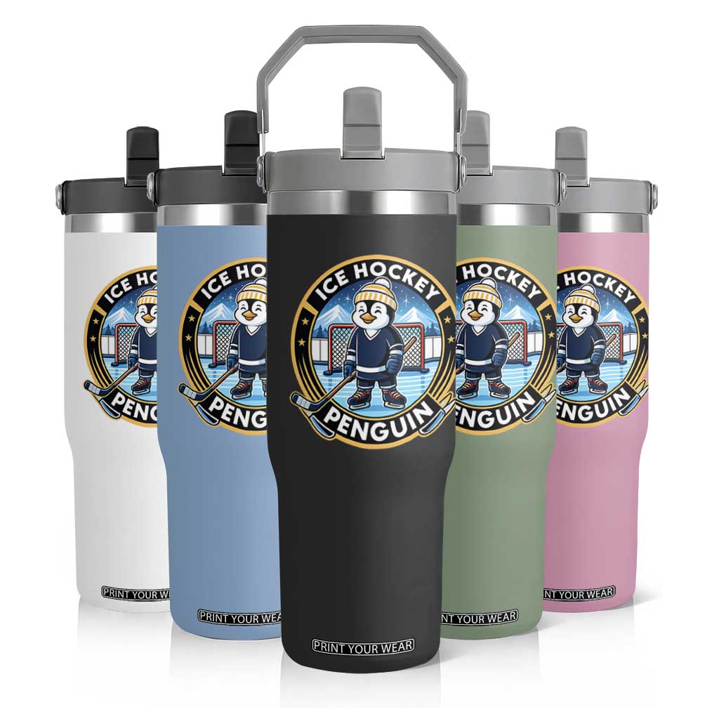 Funny Penguin Hockey Player Flip Straw Tumbler Sports Fan Gift TS12 Print Your Wear