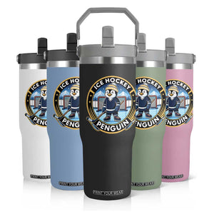 Funny Penguin Hockey Player Flip Straw Tumbler Sports Fan Gift TS12 Print Your Wear