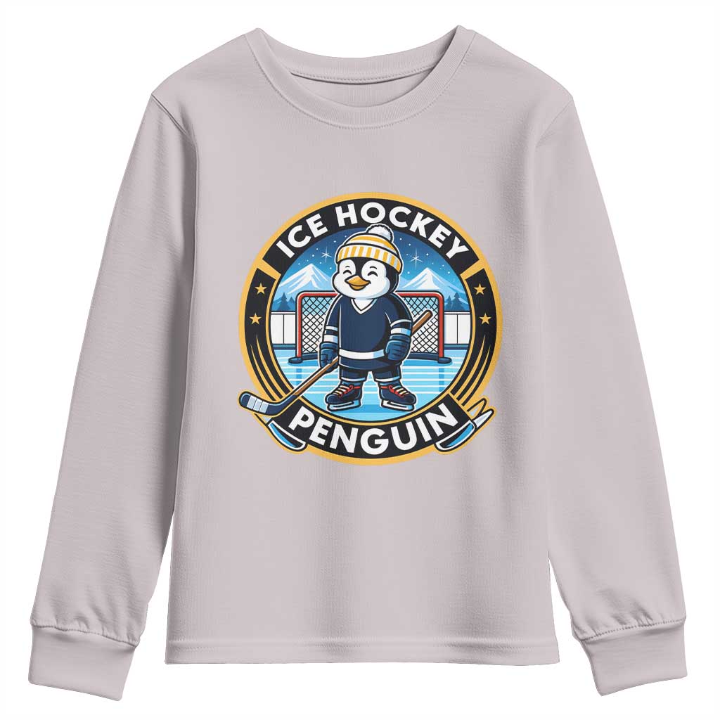 Funny Penguin Hockey Player Youth Sweatshirt Sports Fan Gift TS12 Ice Gray Print Your Wear