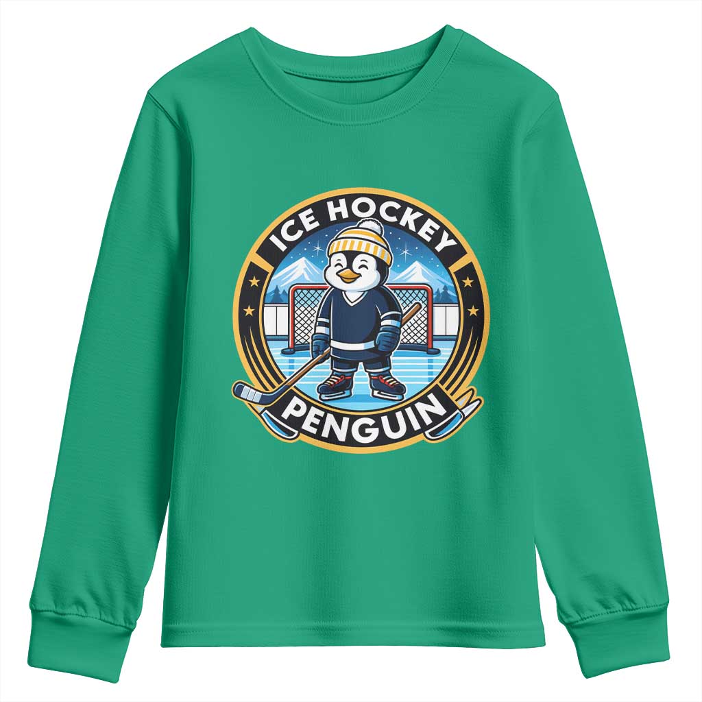 Funny Penguin Hockey Player Youth Sweatshirt Sports Fan Gift TS12 Irish Green Print Your Wear