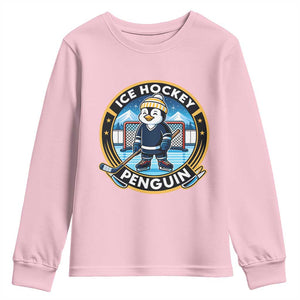 Funny Penguin Hockey Player Youth Sweatshirt Sports Fan Gift TS12 Light Pink Print Your Wear