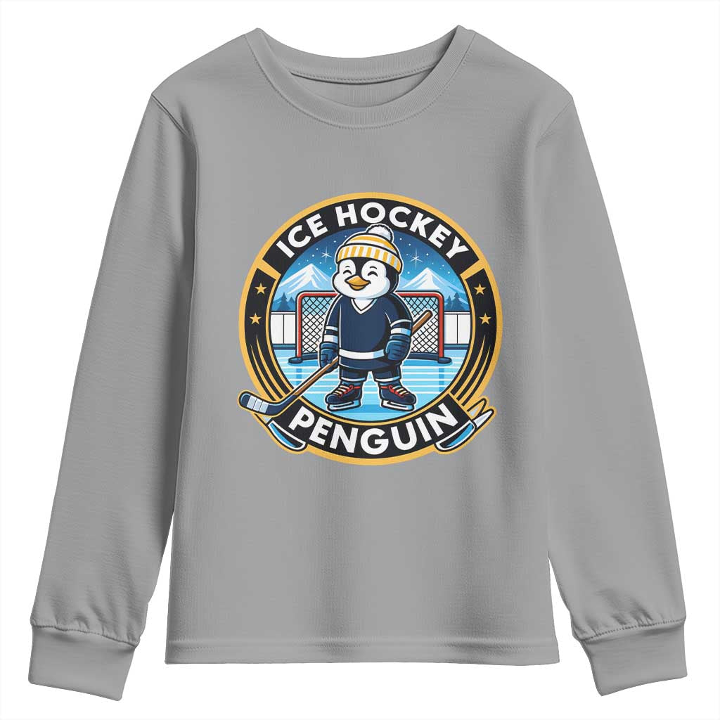 Funny Penguin Hockey Player Youth Sweatshirt Sports Fan Gift TS12 Sport Gray Print Your Wear