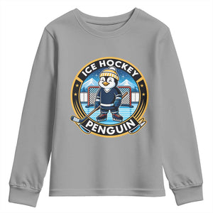 Funny Penguin Hockey Player Youth Sweatshirt Sports Fan Gift TS12 Sport Gray Print Your Wear