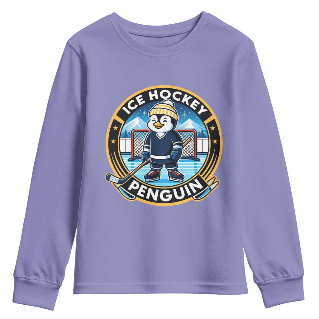 Funny Penguin Hockey Player Youth Sweatshirt Sports Fan Gift TS12 Violet Print Your Wear