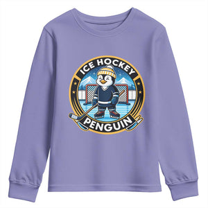 Funny Penguin Hockey Player Youth Sweatshirt Sports Fan Gift TS12 Violet Print Your Wear
