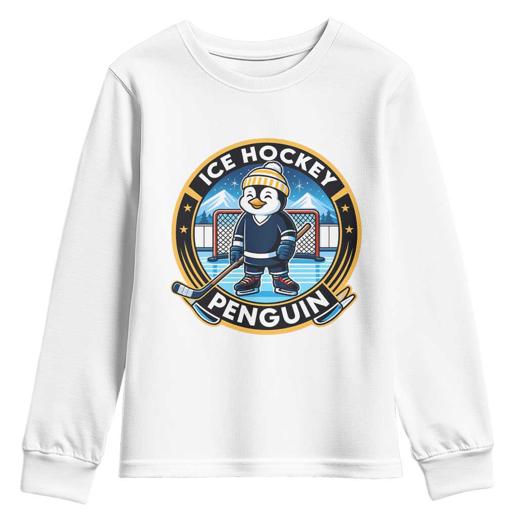 Funny Penguin Hockey Player Youth Sweatshirt Sports Fan Gift TS12 White Print Your Wear
