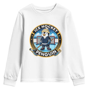 Funny Penguin Hockey Player Youth Sweatshirt Sports Fan Gift TS12 White Print Your Wear