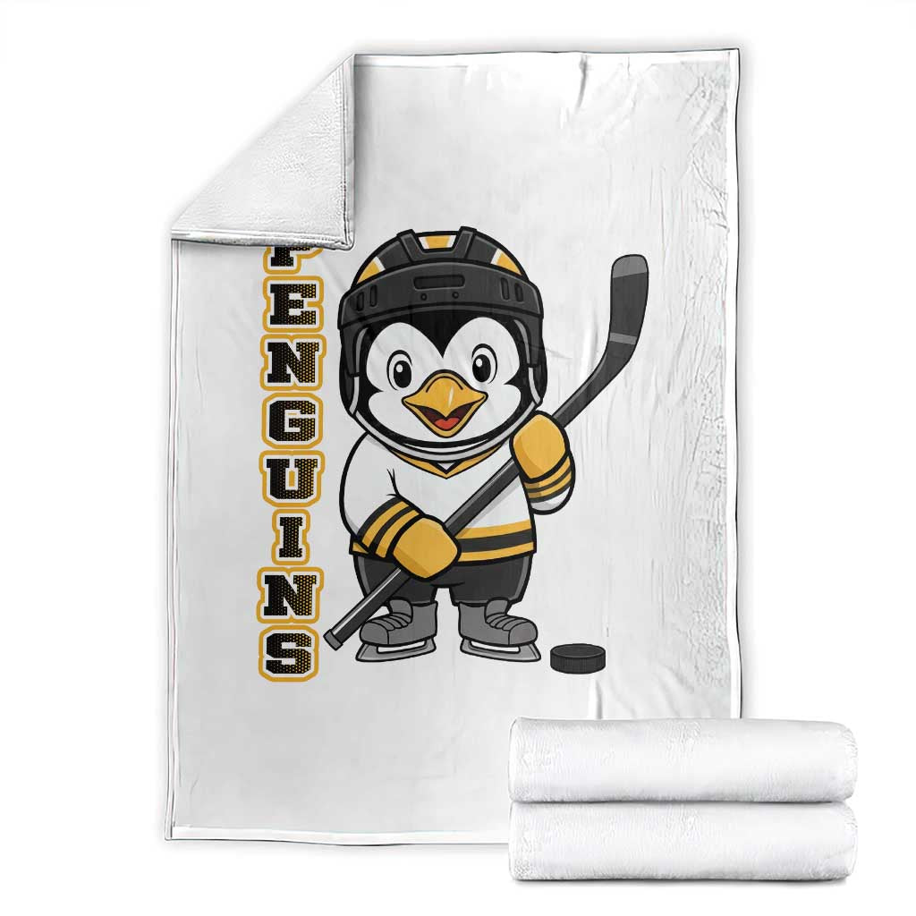 Funny Penguin Playing Ice Hockey Throw Blanket Gift For Kids TS12 White Print Your Wear