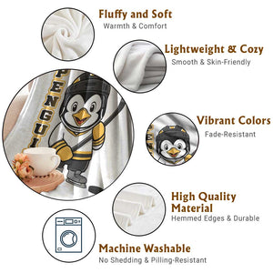 Funny Penguin Playing Ice Hockey Throw Blanket Gift For Kids TS12 Print Your Wear