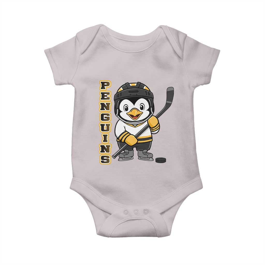 Funny Penguin Playing Ice Hockey Baby Onesie Gift For Kids TS12 Ice Gray Print Your Wear