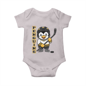 Funny Penguin Playing Ice Hockey Baby Onesie Gift For Kids TS12 Ice Gray Print Your Wear
