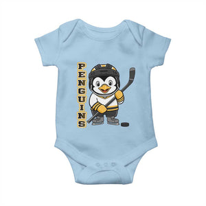 Funny Penguin Playing Ice Hockey Baby Onesie Gift For Kids TS12 Light Blue Print Your Wear