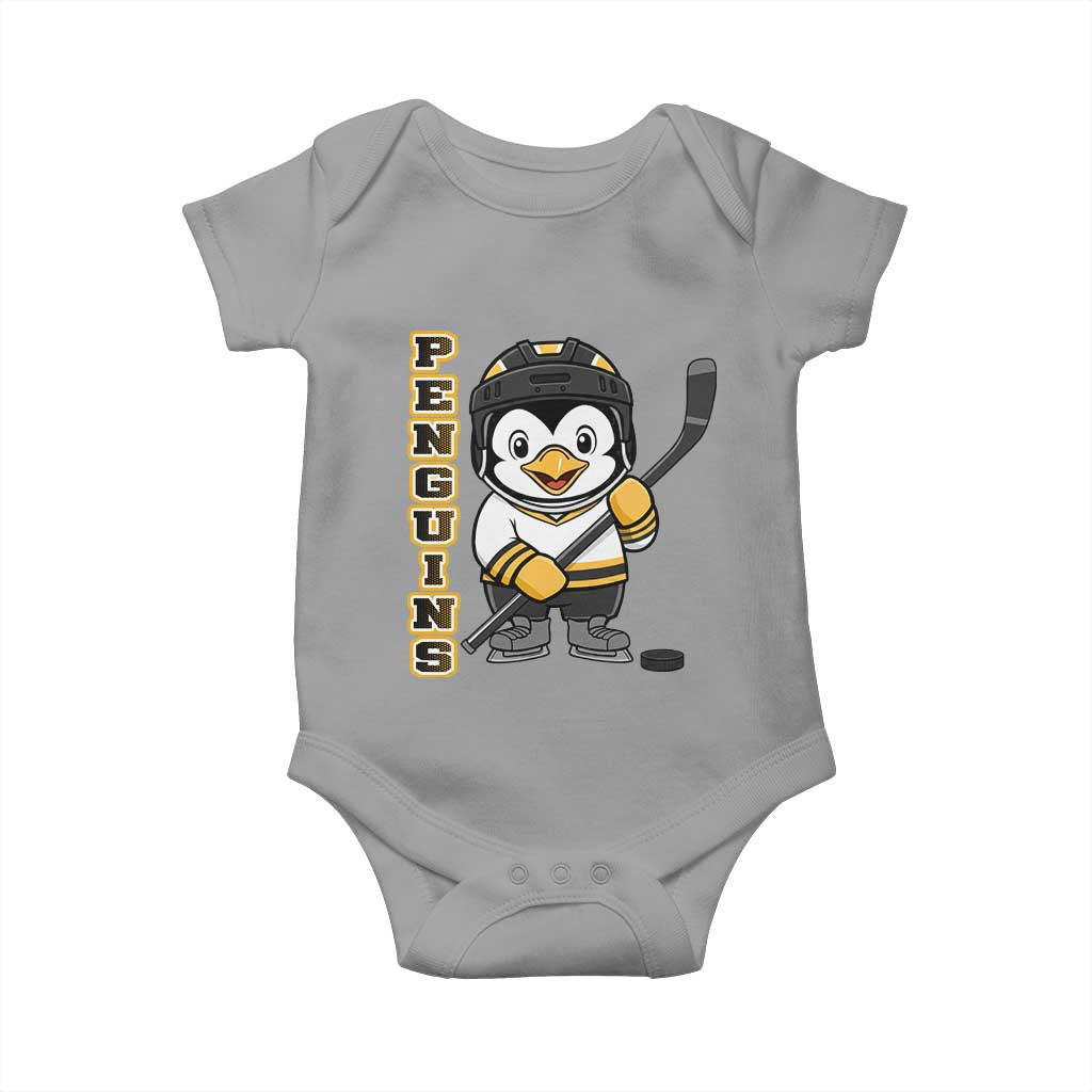 Funny Penguin Playing Ice Hockey Baby Onesie Gift For Kids TS12 Sport Gray Print Your Wear