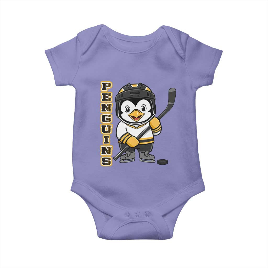 Funny Penguin Playing Ice Hockey Baby Onesie Gift For Kids TS12 Violet Print Your Wear