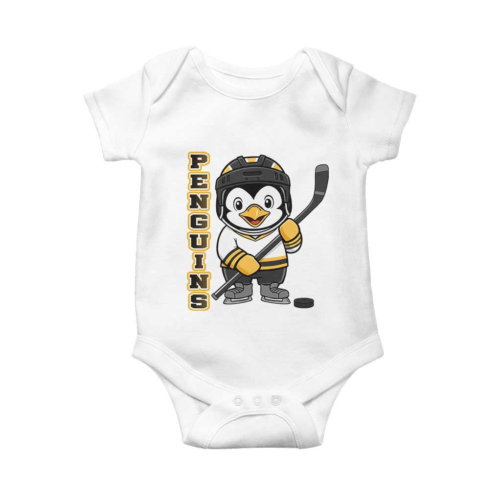 Funny Penguin Playing Ice Hockey Baby Onesie Gift For Kids TS12 White Print Your Wear