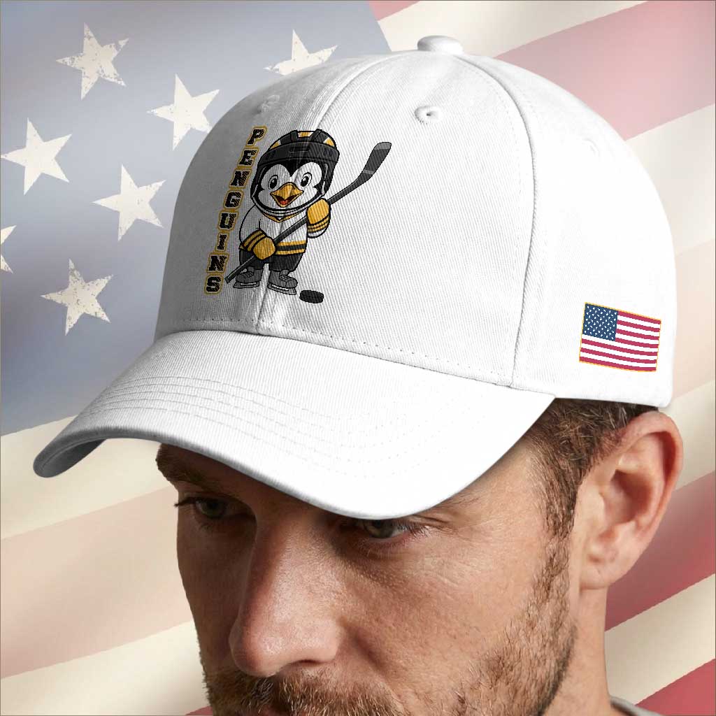 Funny Penguin Playing Ice Hockey Baseball Cap Gift For Kids TS12 Print Your Wear