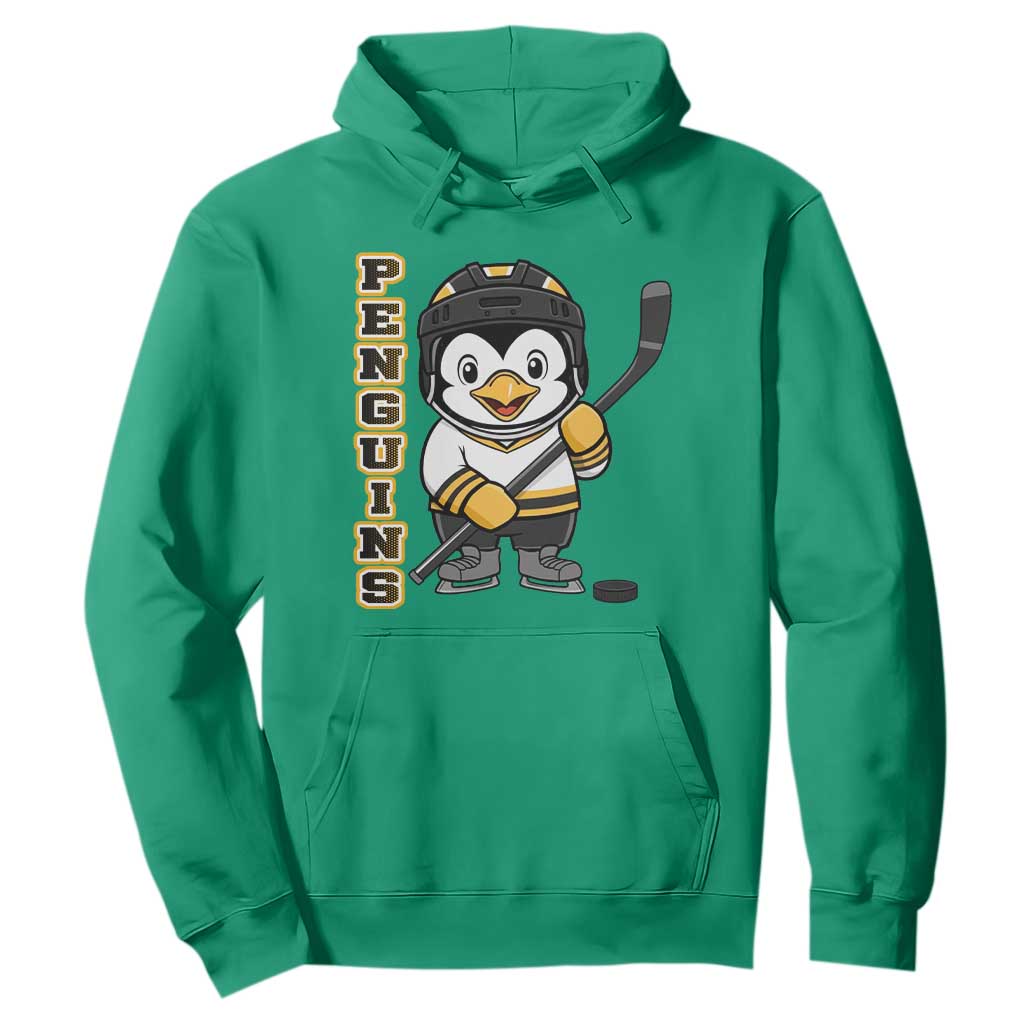 Funny Penguin Playing Ice Hockey Hoodie Gift For Kids TS12 Irish Green Print Your Wear