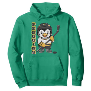 Funny Penguin Playing Ice Hockey Hoodie Gift For Kids TS12 Irish Green Print Your Wear