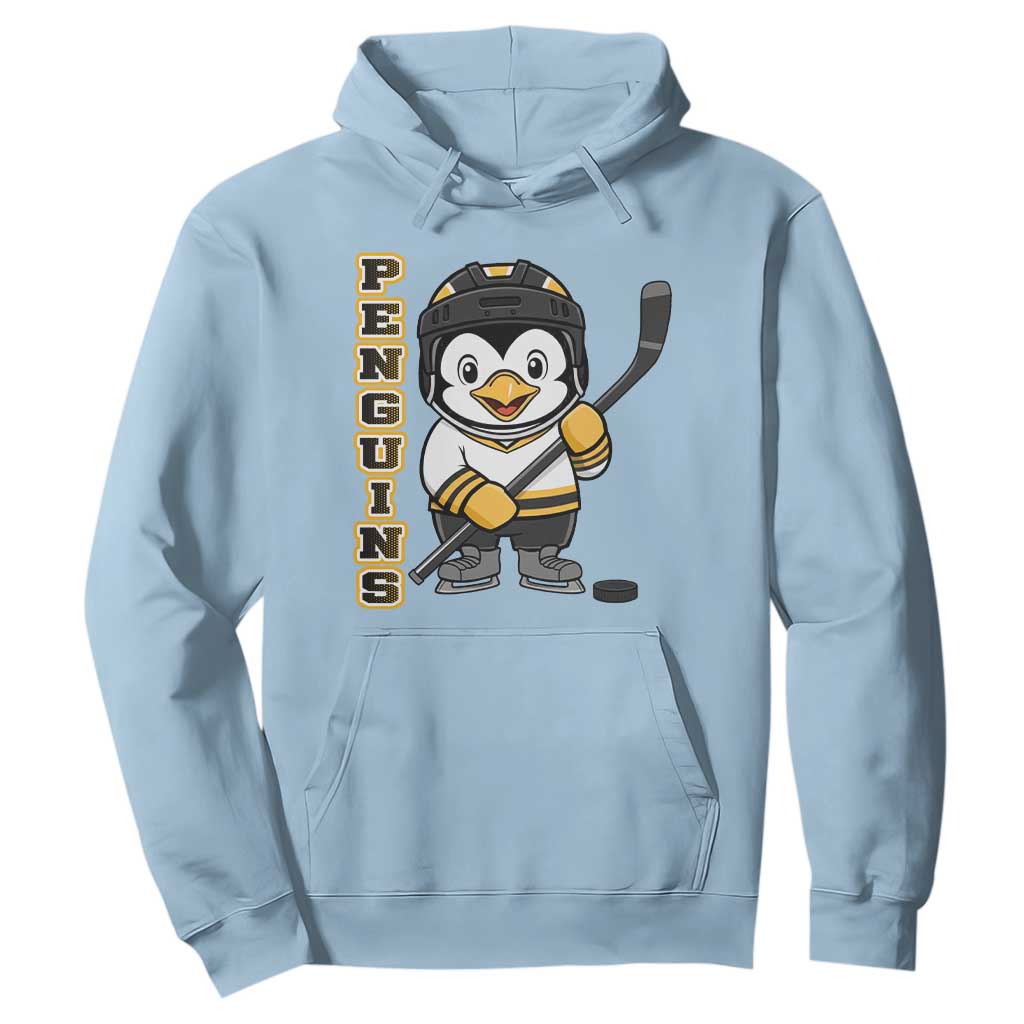 Funny Penguin Playing Ice Hockey Hoodie Gift For Kids TS12 Light Blue Print Your Wear