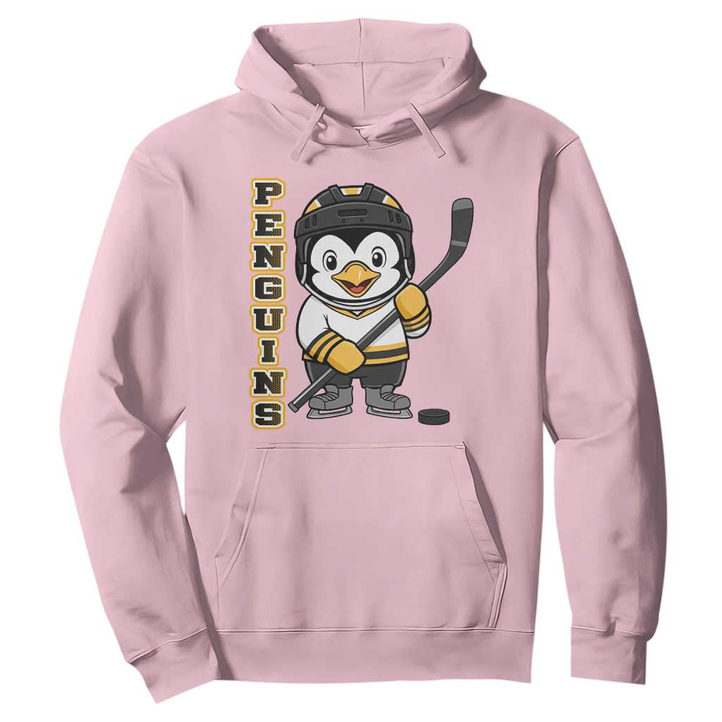 Funny Penguin Playing Ice Hockey Hoodie Gift For Kids TS12 Light Pink Print Your Wear