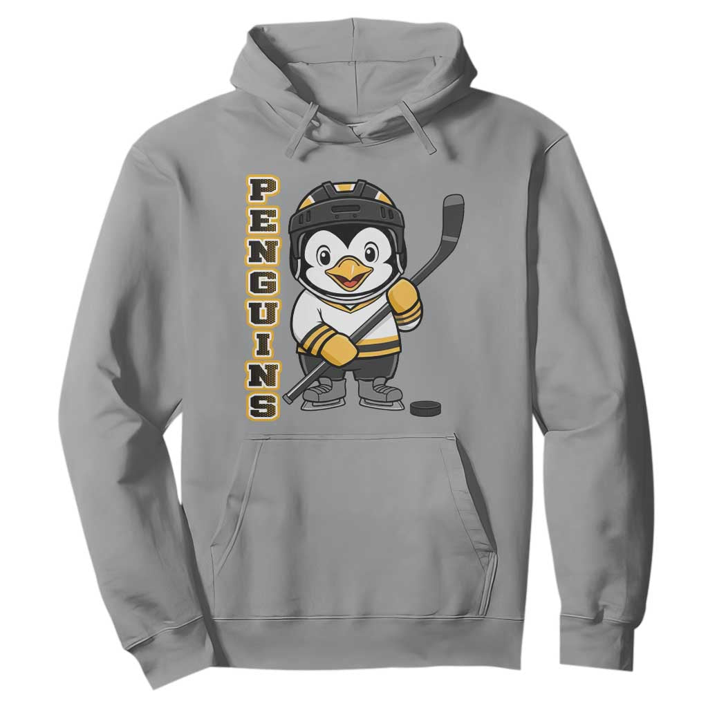 Funny Penguin Playing Ice Hockey Hoodie Gift For Kids TS12 Sport Gray Print Your Wear