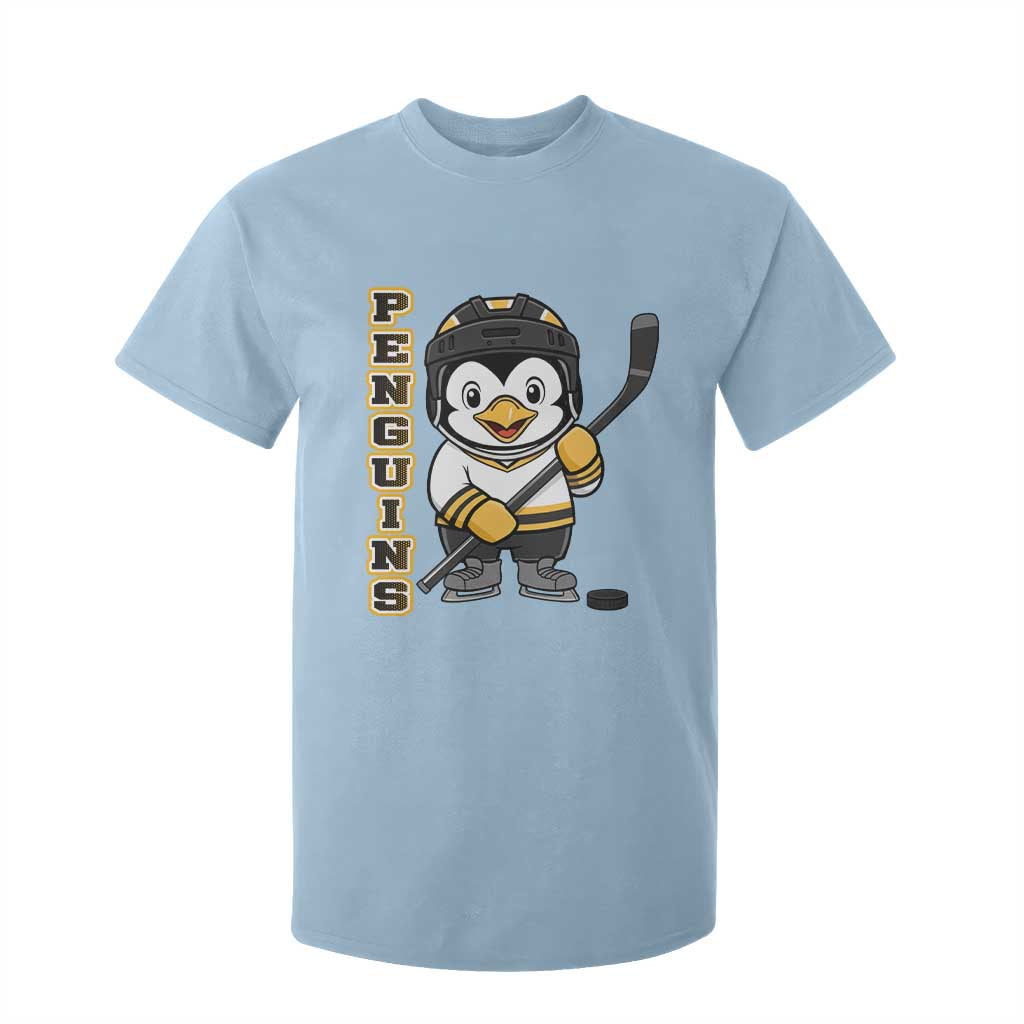 Funny Penguin Playing Ice Hockey T Shirt For Kid Gift For Kids TS12 Light Blue Print Your Wear