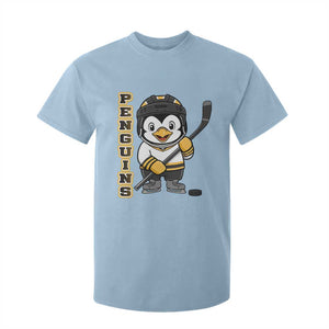 Funny Penguin Playing Ice Hockey T Shirt For Kid Gift For Kids TS12 Light Blue Print Your Wear