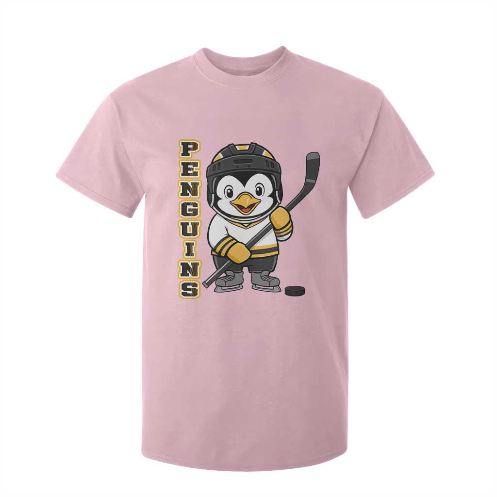 Funny Penguin Playing Ice Hockey T Shirt For Kid Gift For Kids TS12 Light Pink Print Your Wear