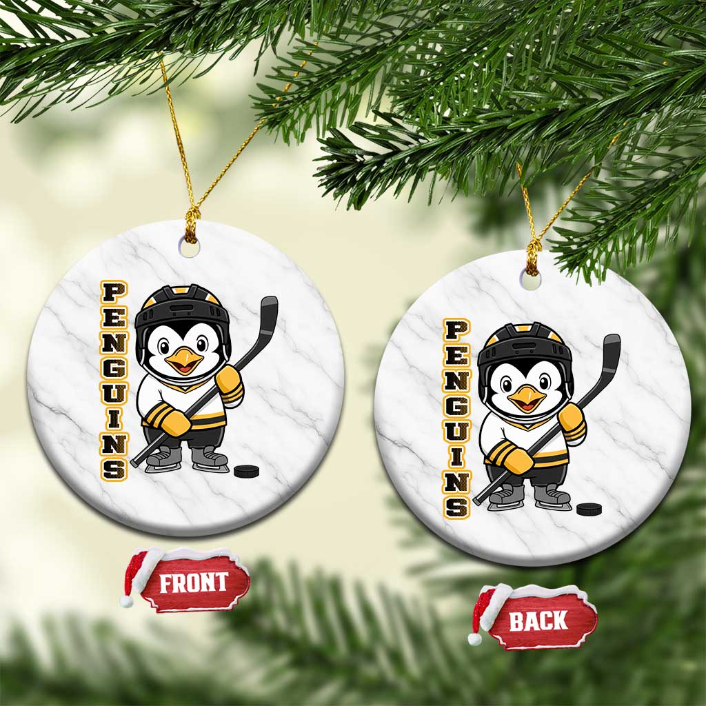 Funny Penguin Playing Ice Hockey Ceramic Ornament Gift For Kids TS12 1pc White Marble Print Your Wear