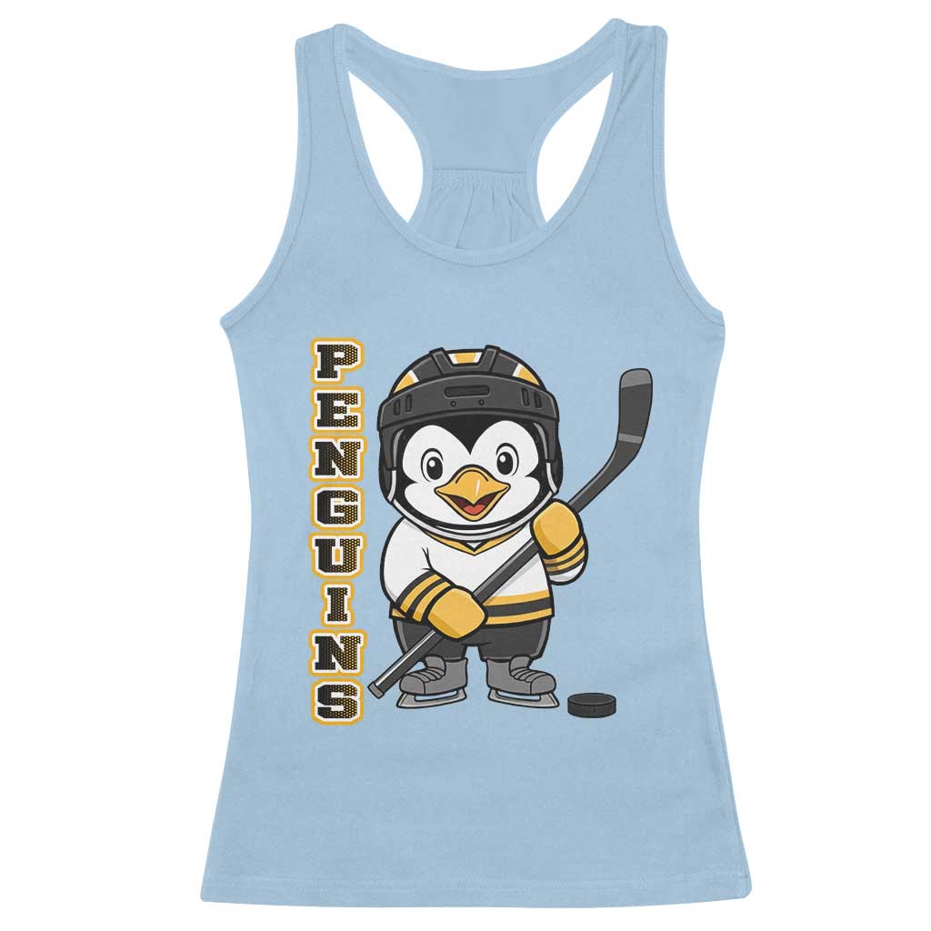Funny Penguin Playing Ice Hockey Racerback Tank Top Gift For Kids TS12 Light Blue Print Your Wear