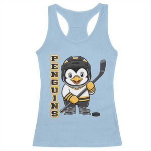 Funny Penguin Playing Ice Hockey Racerback Tank Top Gift For Kids TS12 Light Blue Print Your Wear