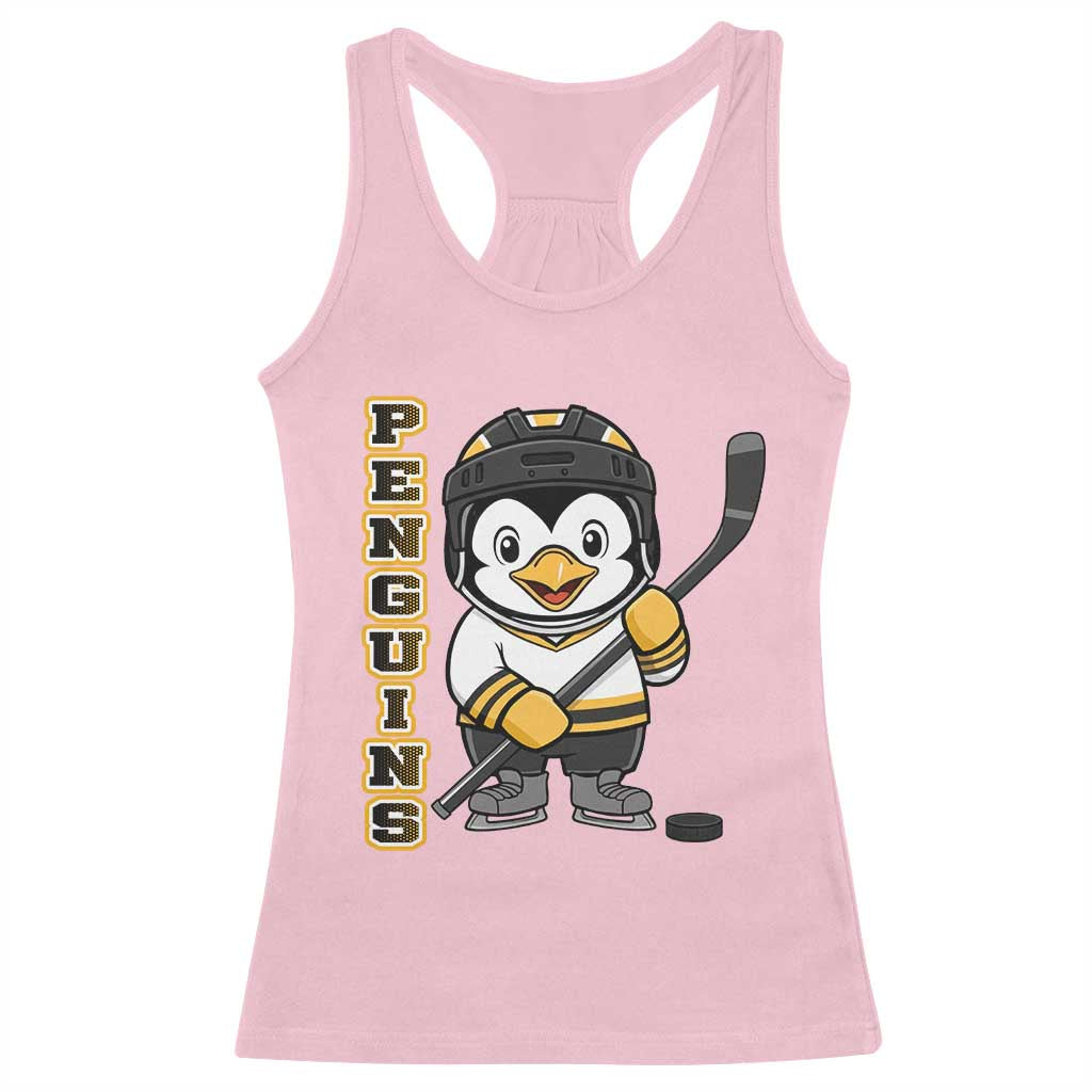 Funny Penguin Playing Ice Hockey Racerback Tank Top Gift For Kids TS12 Light Pink Print Your Wear