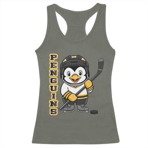 Funny Penguin Playing Ice Hockey Racerback Tank Top Gift For Kids TS12 Military Green Print Your Wear