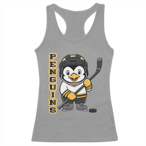 Funny Penguin Playing Ice Hockey Racerback Tank Top Gift For Kids TS12 Sport Gray Print Your Wear