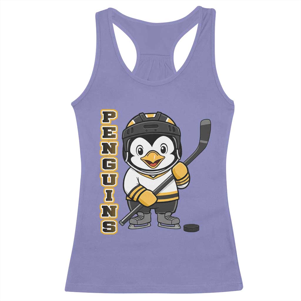 Funny Penguin Playing Ice Hockey Racerback Tank Top Gift For Kids TS12 Violet Print Your Wear