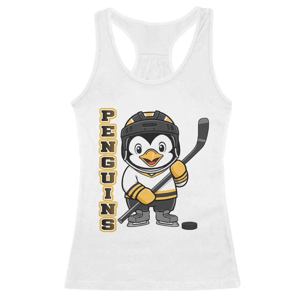 Funny Penguin Playing Ice Hockey Racerback Tank Top Gift For Kids TS12 White Print Your Wear