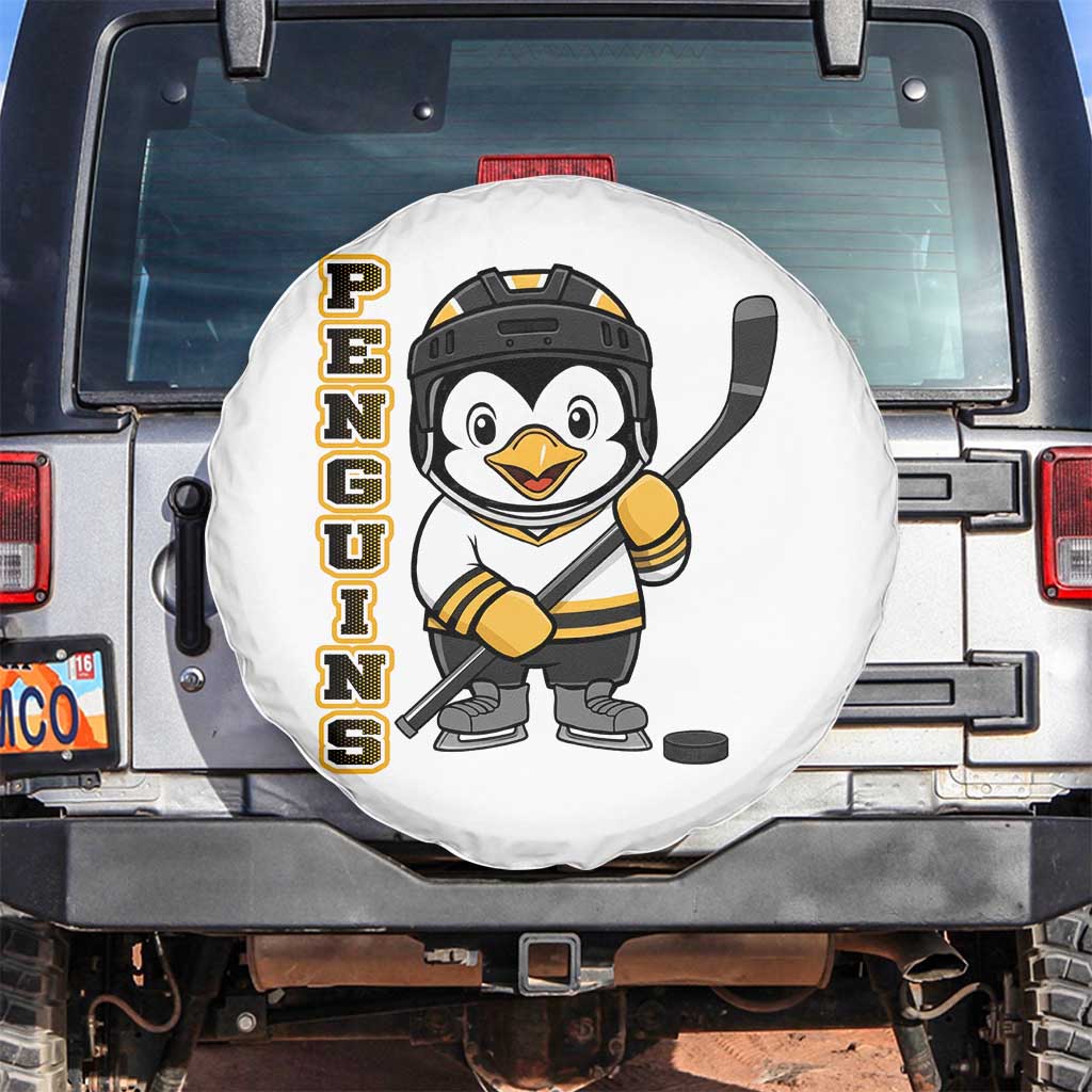 Funny Penguin Playing Ice Hockey Spare Tire Cover Gift For Kids TS12 No hole White Print Your Wear